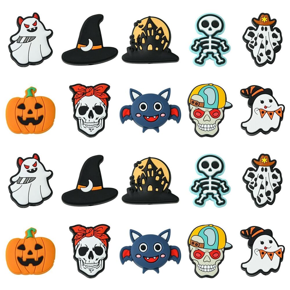 5570 20 Pcs 10 Styles Halloween Themed Silicone Beads Pumpkin Ghost Skull